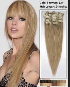 Quality Natural 24 Inch Remy / Virgin Clip In Hair Extension Double Weft Human Hair wholesale