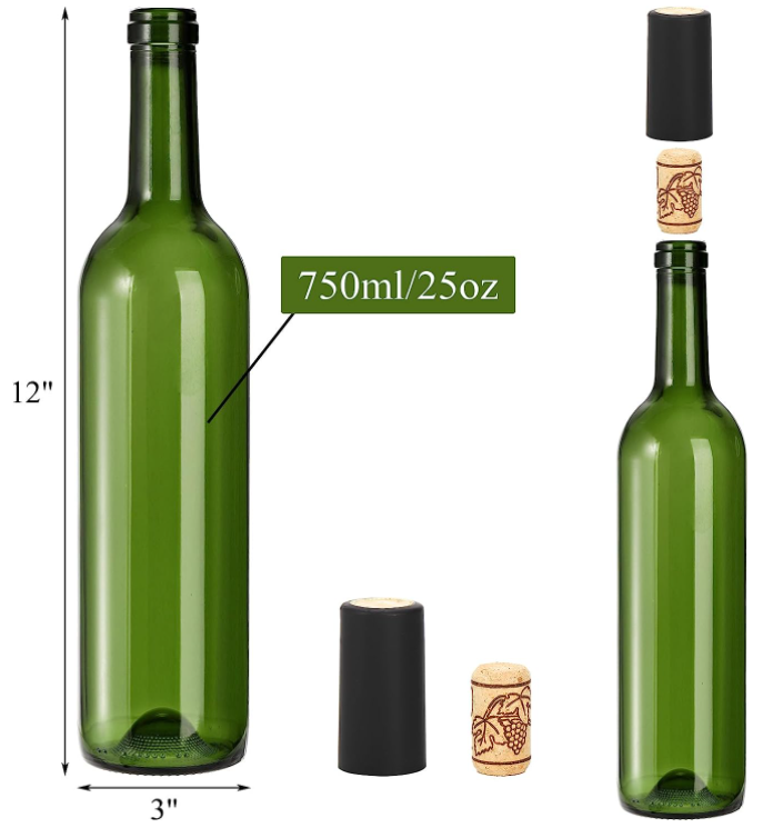 Green Glass Wine Bottle 750 Ml Empty Glass Liquor Bottle Round Shape with Hot Stamping