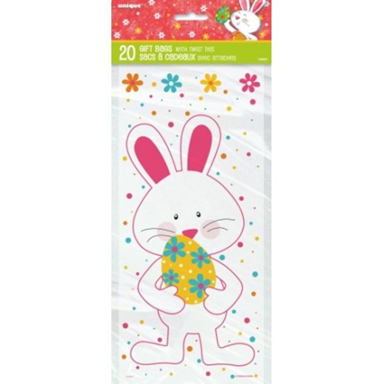 Happy Easter Disposable Plastic Candy Cello Bag Clear Packaging Easter Bunny Treat Bag