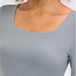 Winter Low Wide Neckline Sports Yoga Clothes Long Sleeved Shirts High Elastic