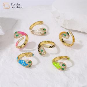 Quality Snake Colorful Enamel Green Diamond Zircon Cobra Ring Cute Adjustable Open wholesale