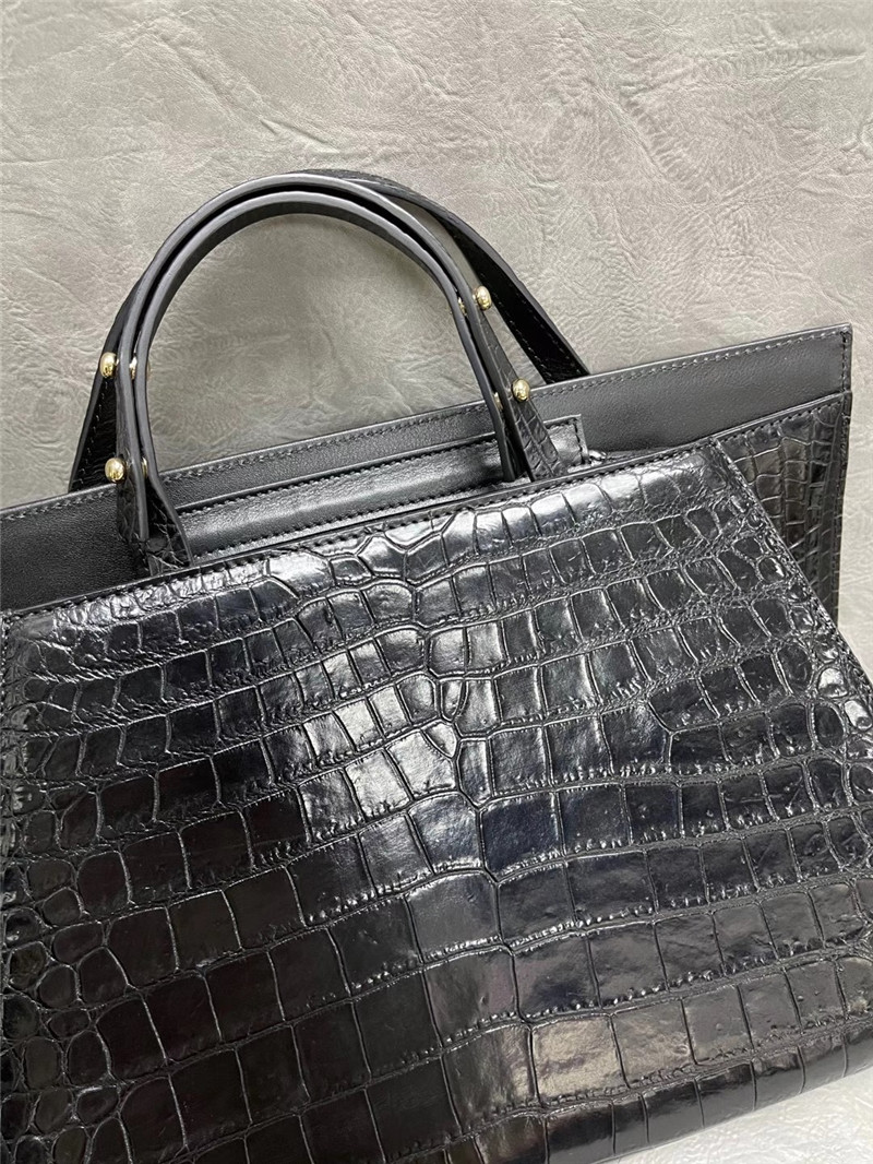 Authentic Crocodile Belly Skin OL Lady Large Working Purse Female Handbag Genuine Alligator Leather Women Shoulder Bag