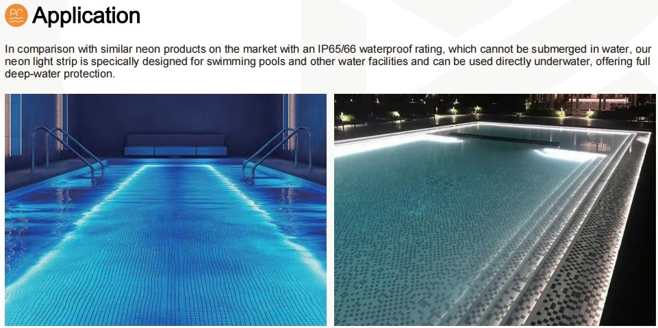 24V Swimming Pool Neon Lights Flexible Waterproof High Brightness And Luminous Efficacy