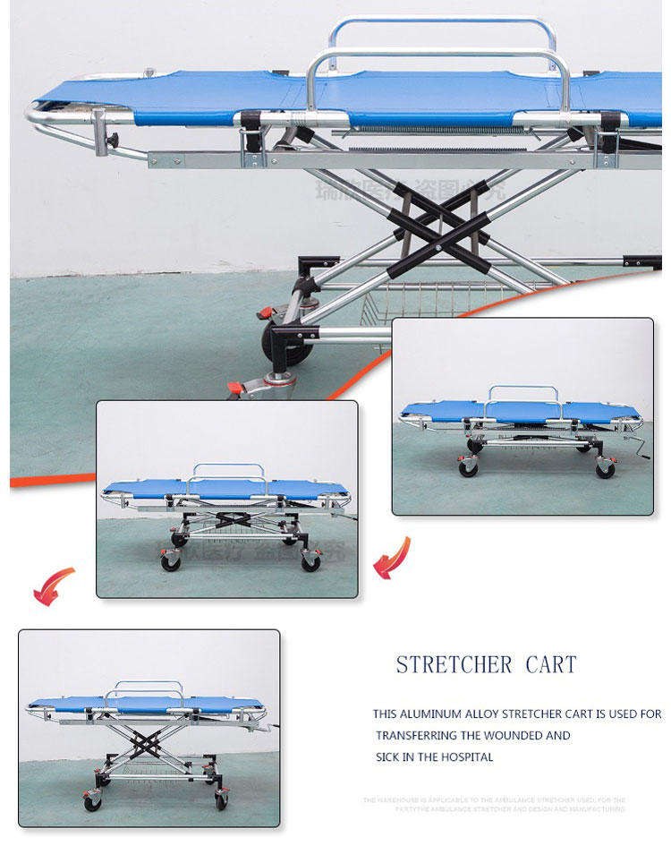 Blue Aluminum Alloy Emergency Ambulance Stretcher Bed For First Aid