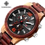 Men Alloy Buckle Round Glass Wood Chronograph Watch