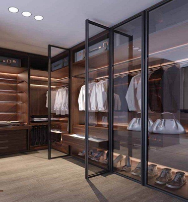 Adjustable Aluminum Door Black Glass Wardrobe for Apartment Bedroom Closet Furniture