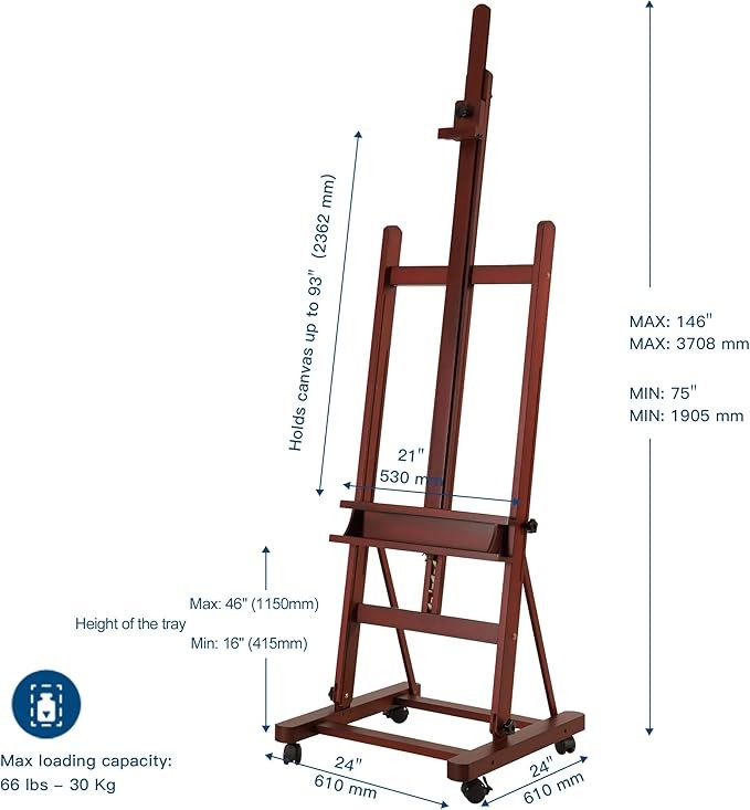 Large H Frame Wooden Display Easel Artist Studio Floor Easel For Canvas Holding