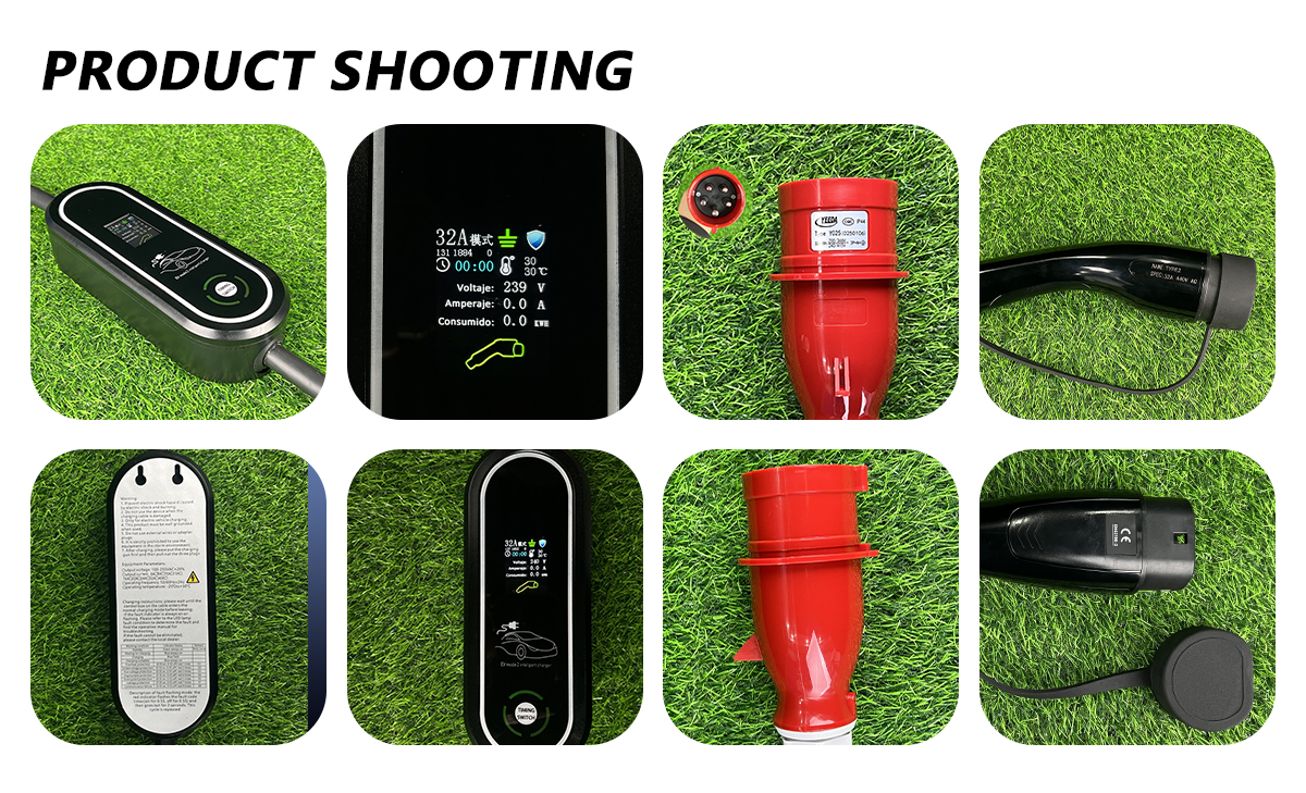 Type2 Portable Charger 22kw 3phase Wallbox 32A AC Home Compatible Single Phase for Electric Vehicle Charging Equipment