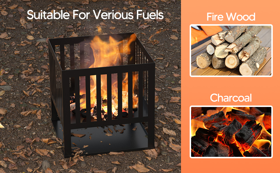 Camping Firepit Stove 15.7'' Square Metal Wood Burning Firepit for Backyard