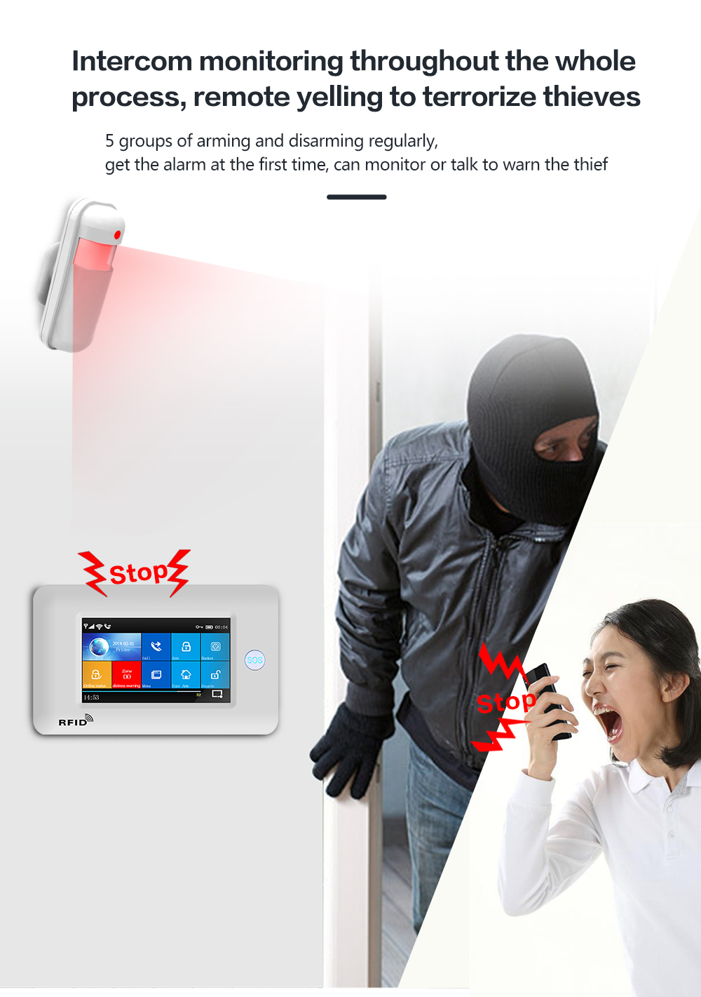 433Mhz WIFI GSM Alarm System 1900mHA Smart Alarm Sensor Touch Screen