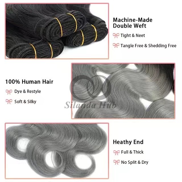 #T1B/Grey Body Wave Remy Human Hair Bundles Sew In Weave Bundles Brazilian Bundle Deals
