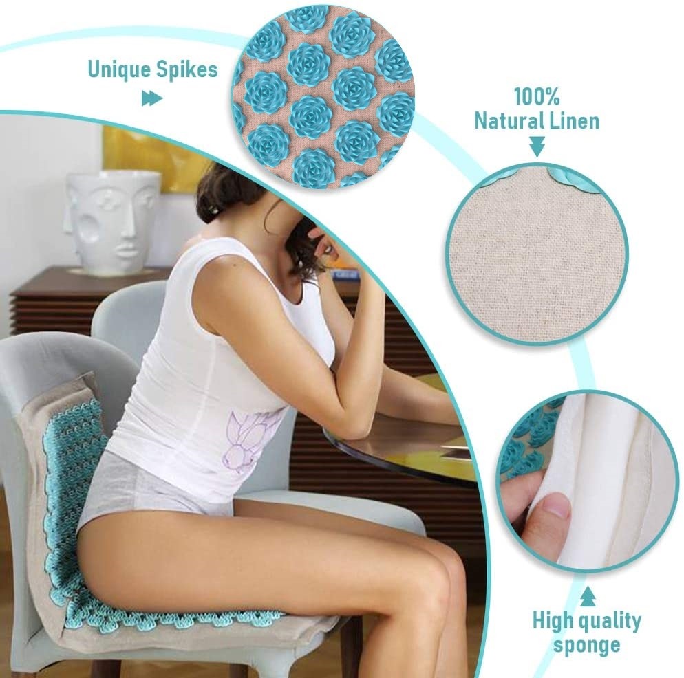 Organic Linen Acupressure Mat Yoga Meditation Mat With Pillow Increase Blood Flow Neck Back Pain Relief