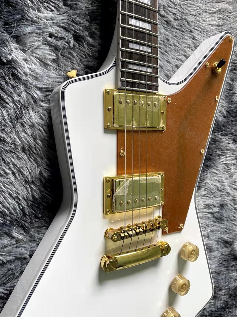 Custom Irregular Special-Shaped Electric Guitar with White Veneer Yellow Guard Board