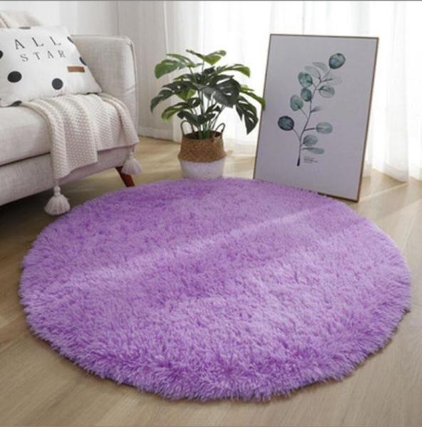 Pure Color Circled Silk Woollen Mixed Knitting Carpet Bedroom, Living Room