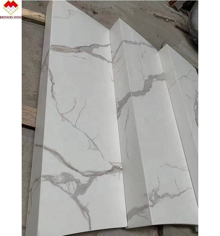 White Black Grey Gold Customized Polished Calacatta Marble Look Porcelain Tile Stairs