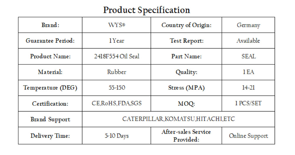WYS Caterpillar CAT Part Number 2418F554 Oil Seal Original Parts Excavator Repair Parts&Components Original Quality