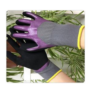 Quality Seamless Grey Nylon Liner Purple Nitrile Work Gloves wholesale