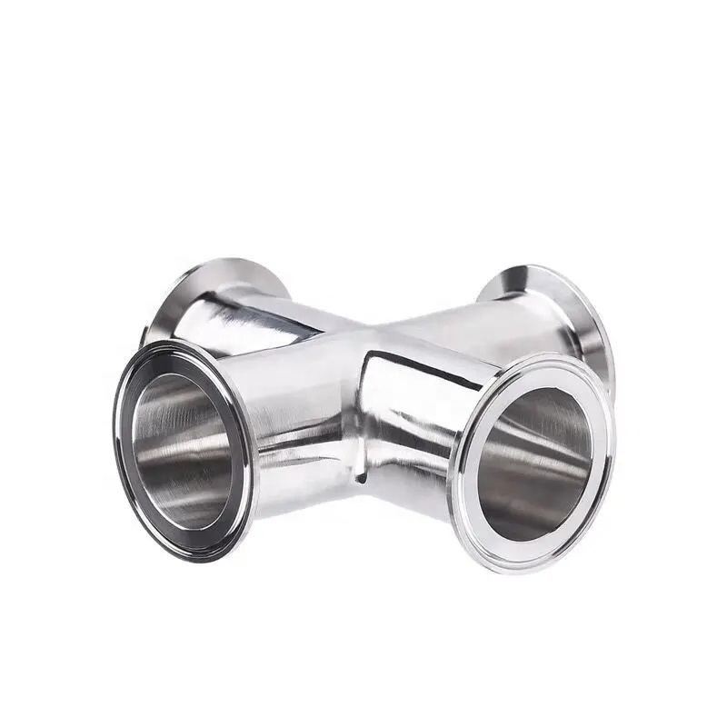 Forged SS304 316 Sanitary Stainless Steel 4 Way Cross Pipe Fitting Polished End 3A DIN