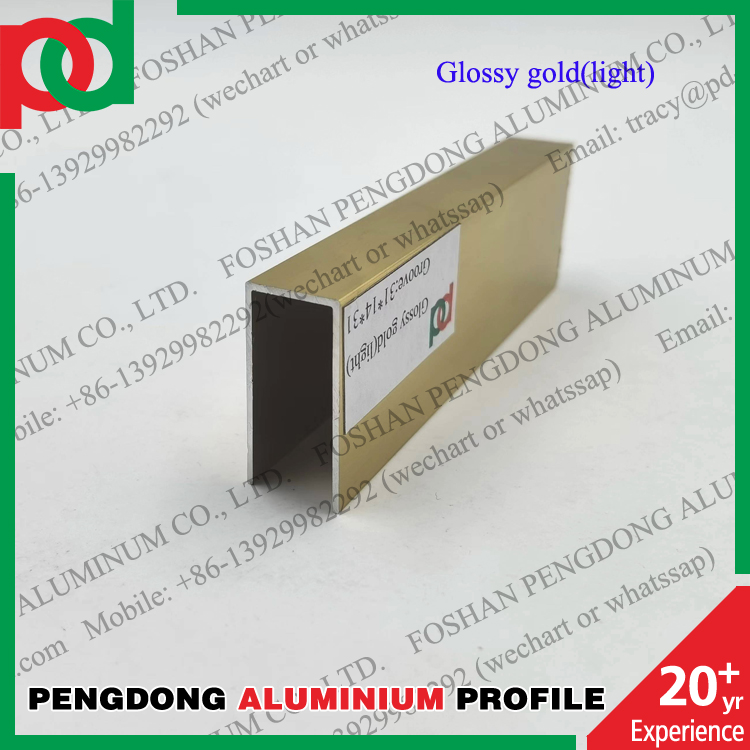 Aluminium Window Profiles Customized U Channel Glossy Silver Gold Color