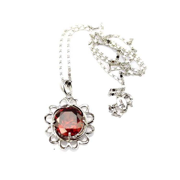 Sterling Silver Garnet Cubic Zirconia Pendant with 925 Silver Chain Necklace (PSJ01900)