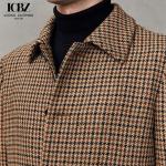 Men's Lapel Overcoat Brown and Yellow Double-sided Woolen Coat for Business