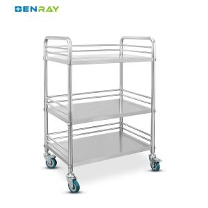 Quality 3 Layer Hospital Stainless Steel Medical Instrument Trolley wholesale