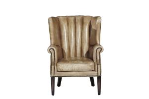 Quality Wooden Legs Leather Wingback Chair , High Back Living Room Chair Water Wash Leather wholesale