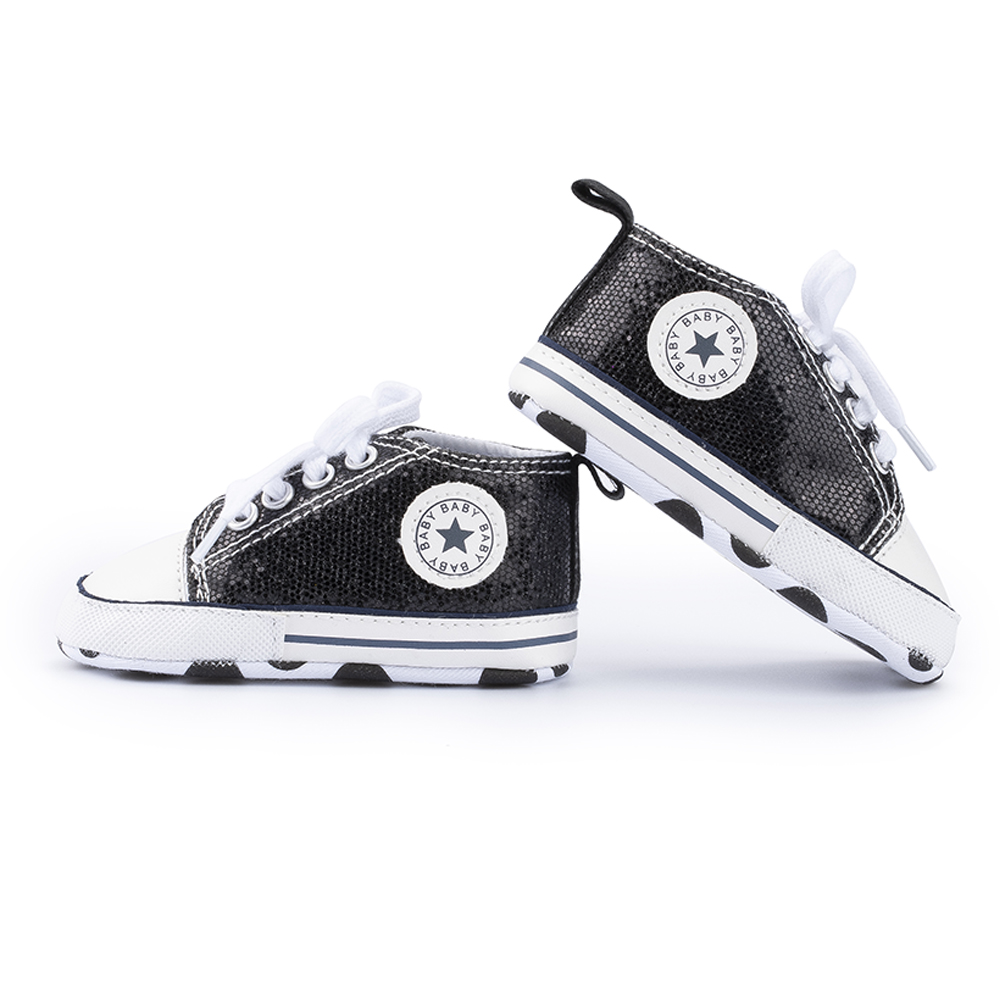 New style fashion Canvas black Sequin infant crib baby shoes boy