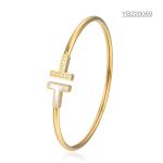 Double T Inlaid Rhinestone Stainless Steel Bangle Mens Open Cuff Bracelet