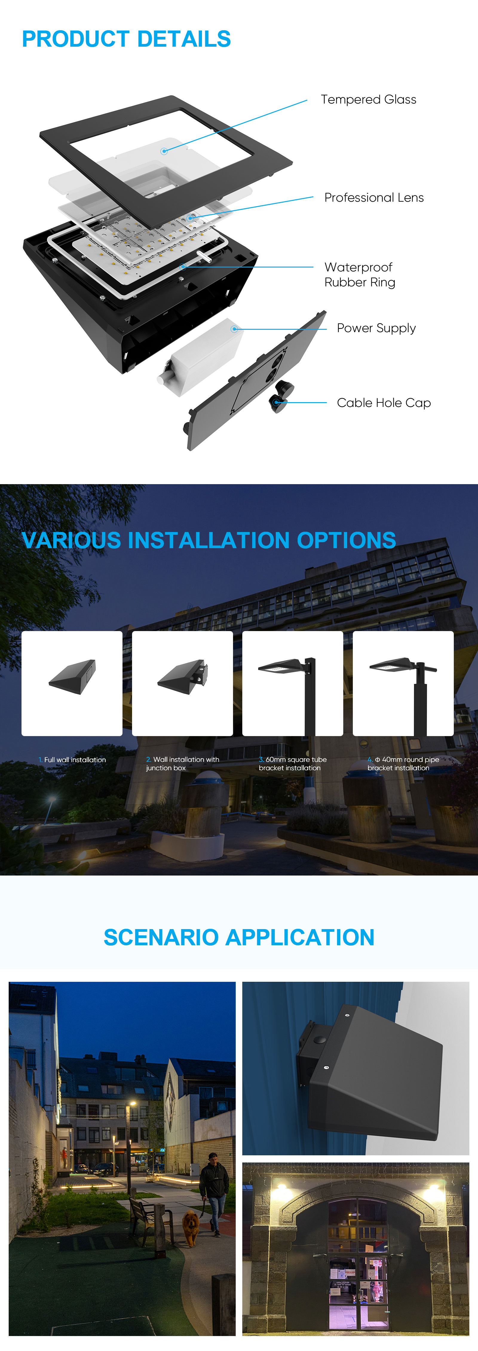 6000K LED Post Top Light IP66 IK09 Pole Mounted LED Light Fixtures
