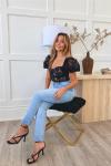 Square Neck Puff Sleeve Backless White Lace Crop Top Short Sleeve