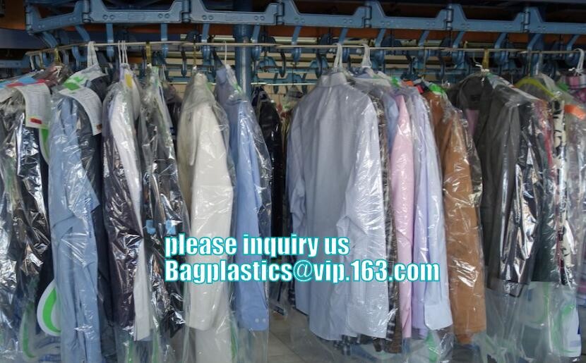 commercial clear pe ldpe poly hotel laundry roll up suit garment packaging dry cleaning cover plastic polythene bag for
