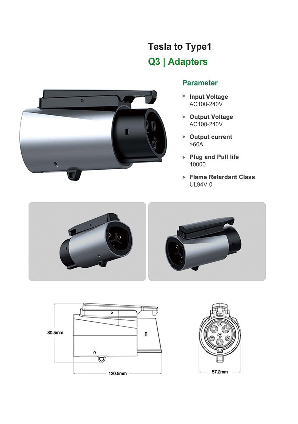 IP55 Rated CHAdeMO CCS Adapter Charging Type1 Adapter for Tesla Model 3 S X 80A Charging