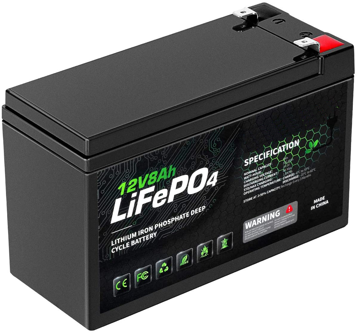 Lightweight 12V 8Ah LiFePO4 Battery / Deep Cycle Rechargeable Battery MSDS