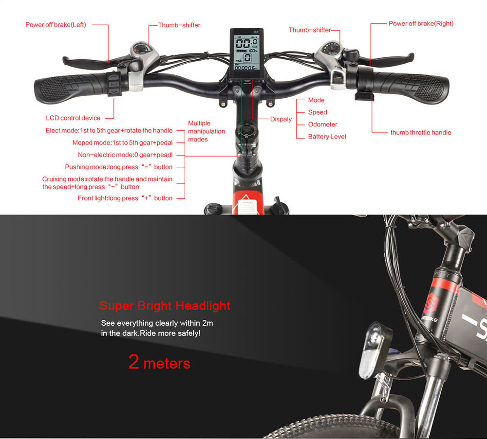 Portable Samebike Lo26 Moped Electric Bike With 30-50Nm Torque