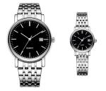 Silvertone Fashion Quartz Couple Watches Gift Set 3BAR Date Functional