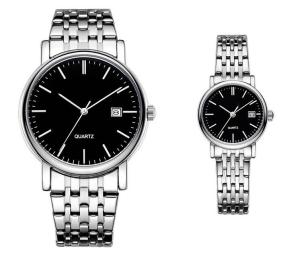 Quality Silvertone Fashion Quartz Couple Watches Gift Set 3BAR Date Functional wholesale