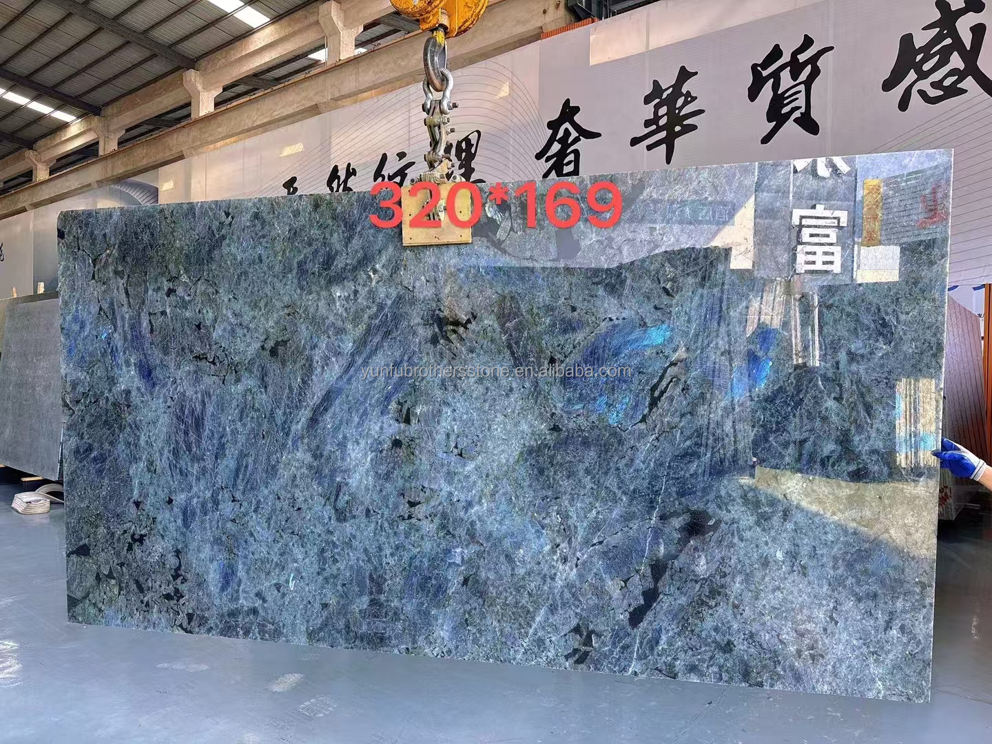Big Slab Polished Shinning Labradorite Blue Granite Countertop and Island Table Design