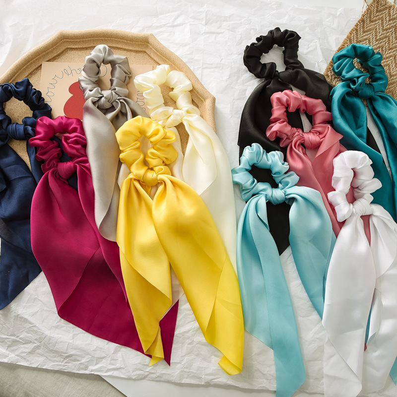 Ponytail Scarf Scrunchie Holders Imitate Silk Satin Solid Color Knotting Ribbon 28cm 20g