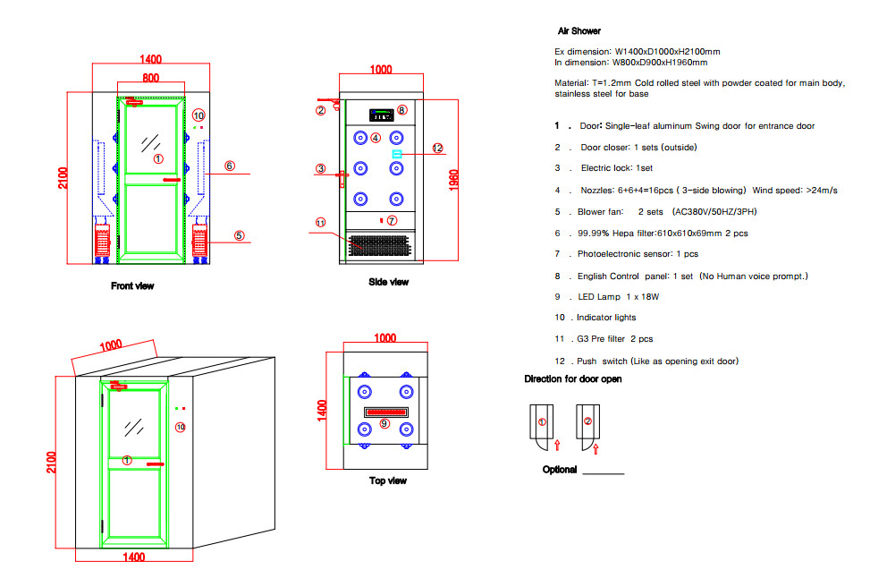 Vertical Clean Room Air Showers With Aluminum Swing Doors Control By IC Control Panel