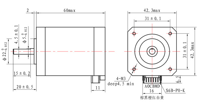 【42SHD0807】NEMA 17 HYBRID STEPPING MOTOR 42*42*60mm for MECHANICAL ARM ROBOT