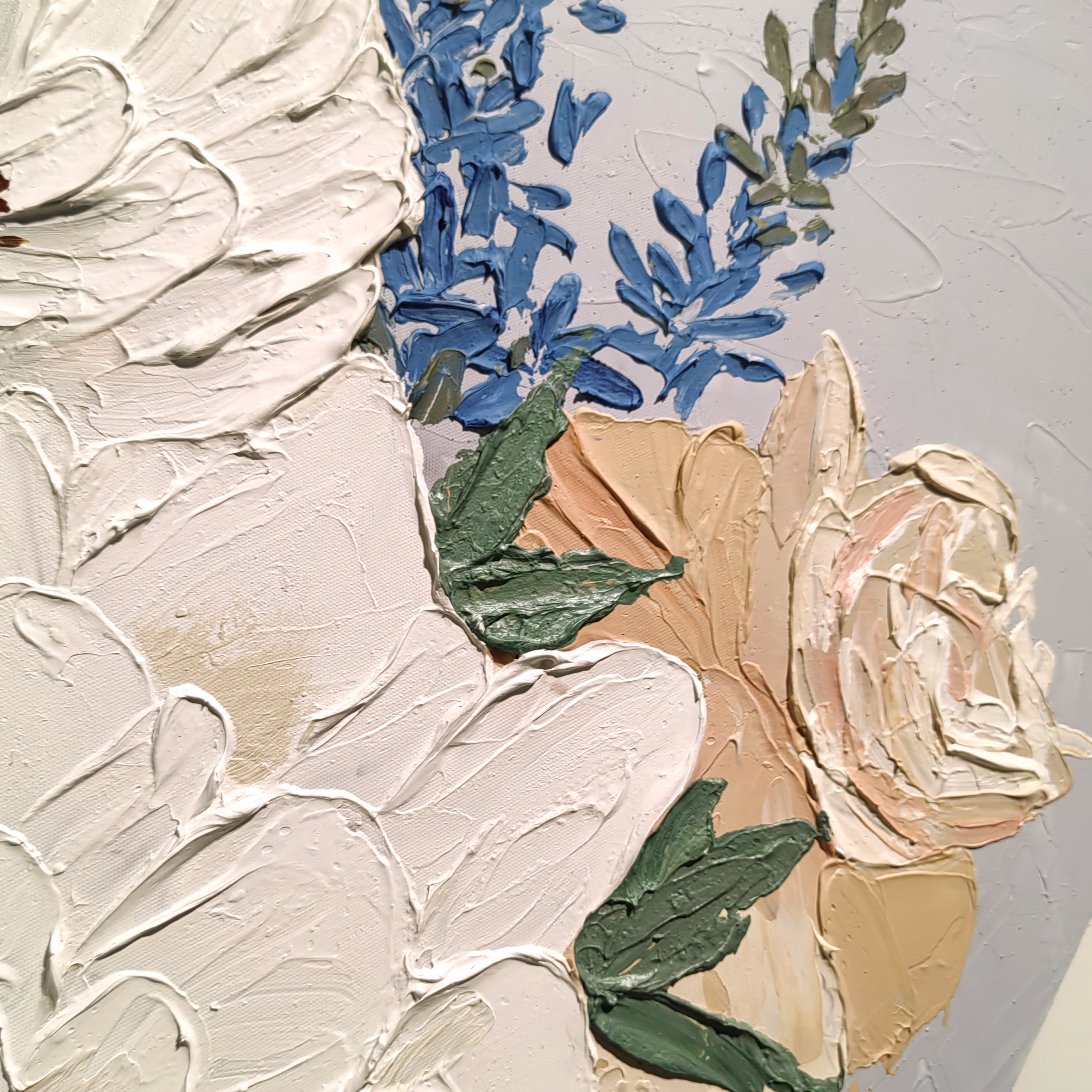 Hand Painted Modern Textured Canvas Oil Painting of White Flower for Living Room Home Decor 100% Handmade and NO Frame