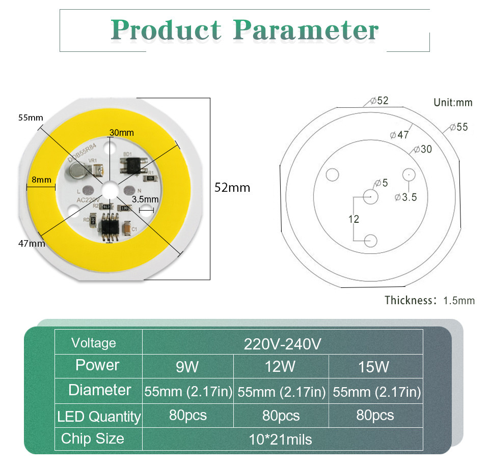Driverless LED COB Chip High Brightness 240V Warm White Led Module