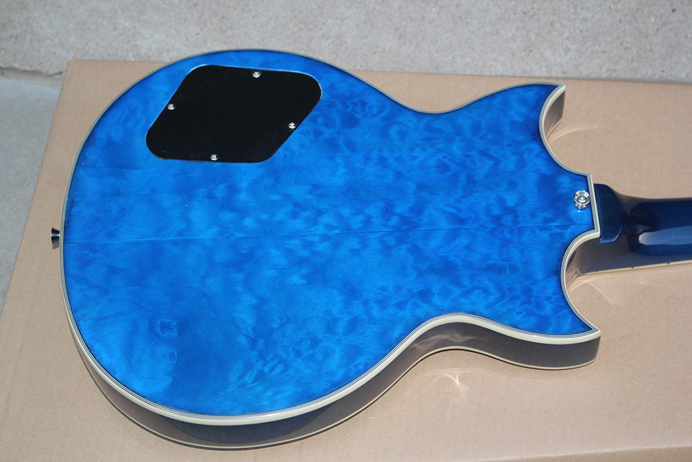 Custom Blue Body Electric Guitar with Flame Maple Veneer,Chrome Hardwares,White Binding body and neck