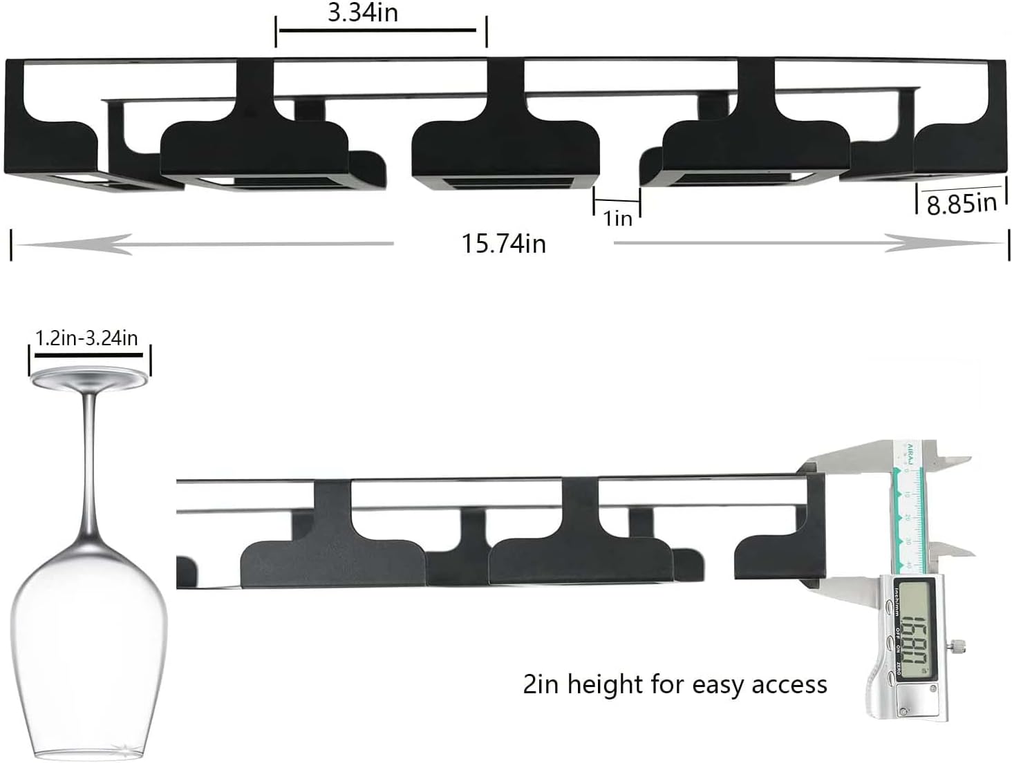 Metal Hanging Wine Glass Holder for Bar Kitchen Under Cabinet Stemware Organizer