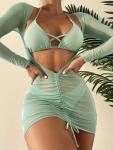 Openwork Three Piece Swimwear Gauze 3 Piece Swimsuit Set Dress Sexy Bikini