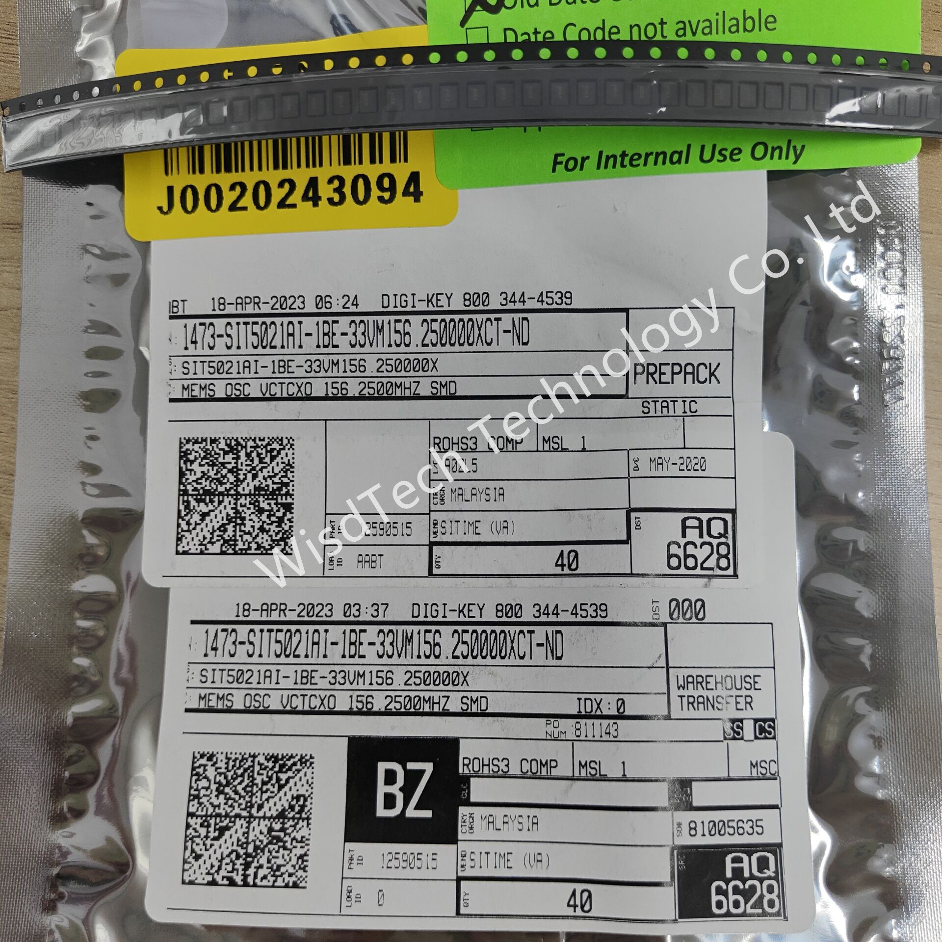 SiT5021AI-1BE-33VM156.250000X 156.25 MHz VCTCXO LVPECL Oscillator 3.3V 6-SMD No Lead