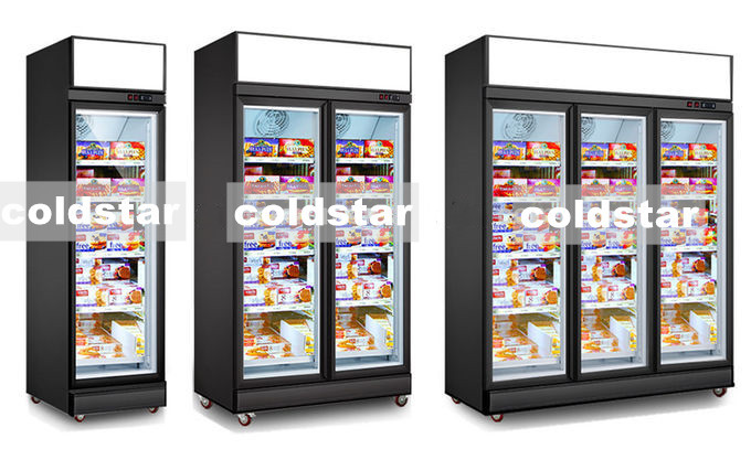 Commercial Double Door Freezer Glass Door Upright Display Refrigerators Freezers