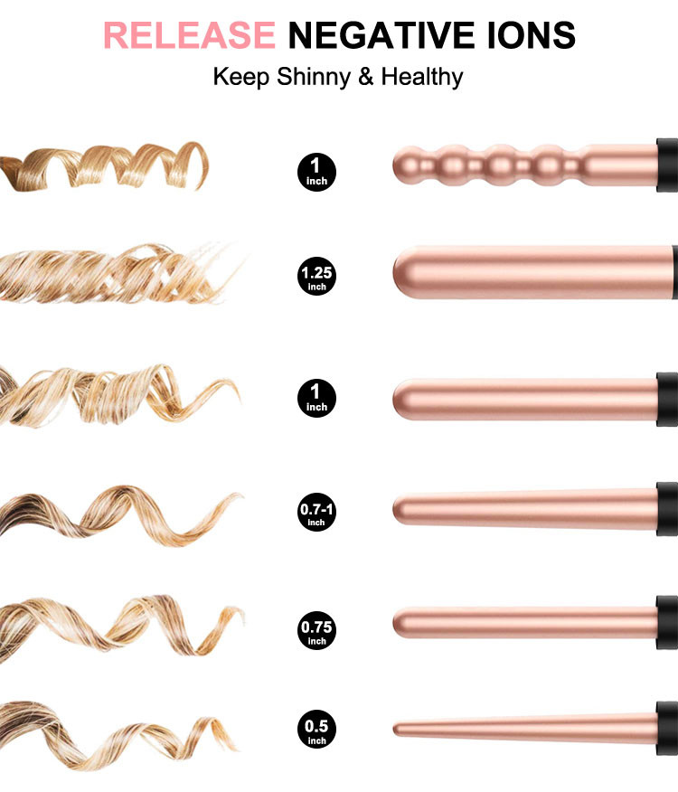 PTC Heater Titanium Interchangeable Curling Iron Set Adjustable Temperature
