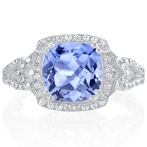 2 ct Cushion Cut Tanzanite Halo Ring in Sterling Silver - Handmade Wedding Ring